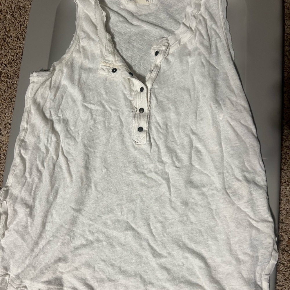 We The Free White Henley Tank with Button Placket